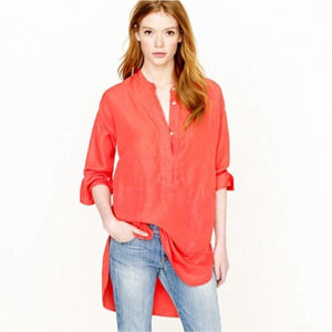 J Crew Womens Silk Linen Henley Tunic Top - Red-Orange Salmon, Size XS